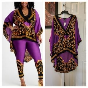 Ashley Stewart Hi/lo Batwing Drama Sleeve Plus Size Tunic Top